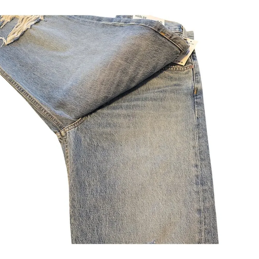 Agolde Kelly Jeans High Rise Relaxed Straight Blue Womens 29 Distressed NWT